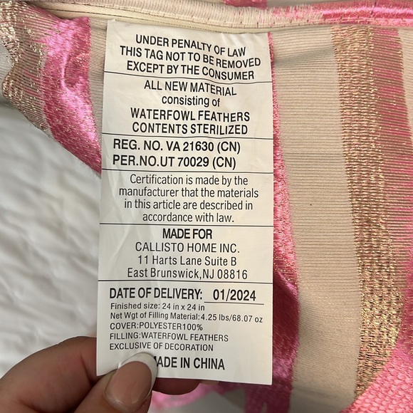 Callisto Home Pink White Gold Metallic Ribbons Oversized Decorative Pillow 24x24 - Picture 8 of 11